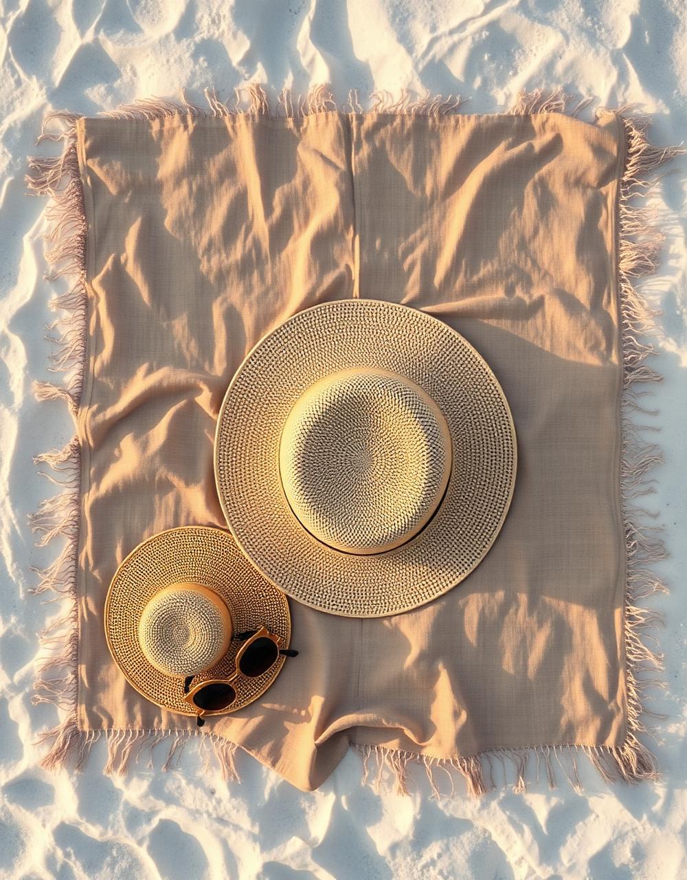 Beach essentials in golden light